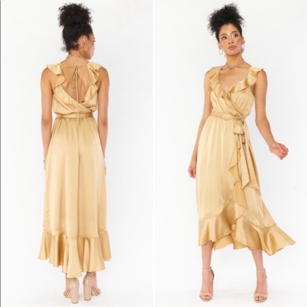 Show Me Your MuMu True Gold Samantha Ruffle Dress Maxi Gown